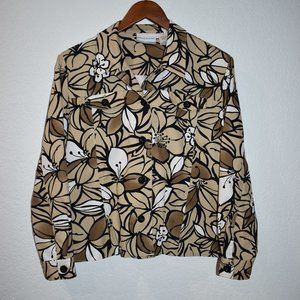 Alfred Dunner Petite Cotton Stretch Jacket Brown Tan Button Front Size 12P